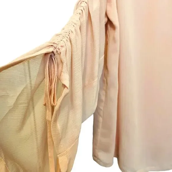 Ann Taylor Pink Sheer Blouse Top Cinch Sleeve Large - Picture 4 of 7